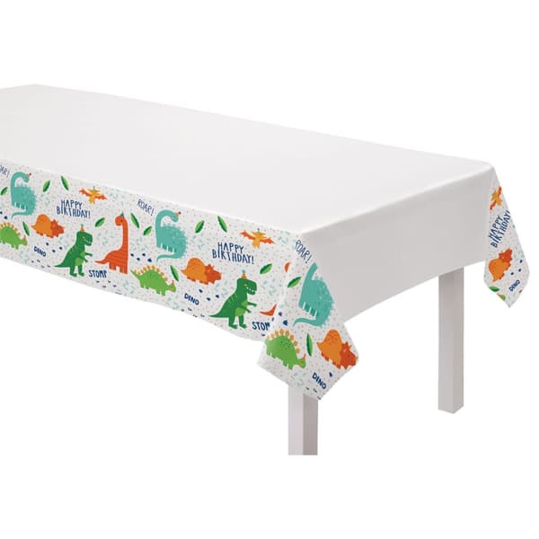 Amscan Dino-Mite Plastic Party Table Cover White/Green/Orange 2.4m x 1.3m