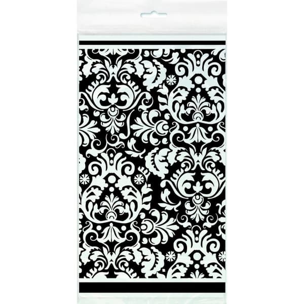 Unique Party Plastic Damask Tablecloth Black/White One Size
