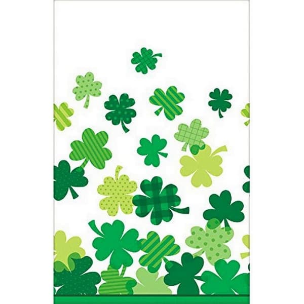 Amscan Ireland Irish Team Plastic Shamrock Bloom St Patricks Day Party Table Cover Green/White One Size