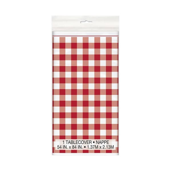 Unique Party Plastic Gingham Party Table Cover Red/White One Size
