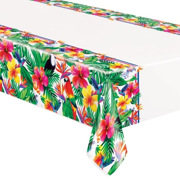 Unique Party Plastic Tropical Palm Party Table Cover White/Multicoloured One Size