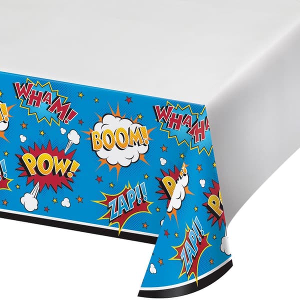 Craft Capers Plastic Comic Party Table Cover White/Blue/Red One Size