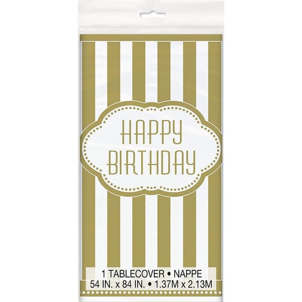 Unique Party Plastic Birthday Party Table Cover Gold/White One Size