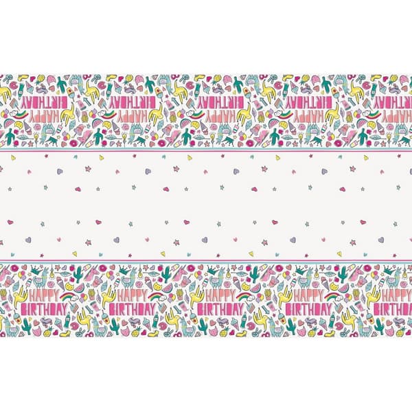 Unique Party Favorite Things Plastic Rectangular Happy Birthday Party Table Cover White/Multicoloured One Size