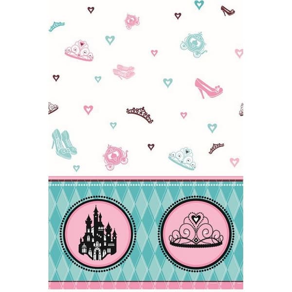 Unique Party Plastic Fairytale Princess Party Table Cover Pink/Teal/White One Size