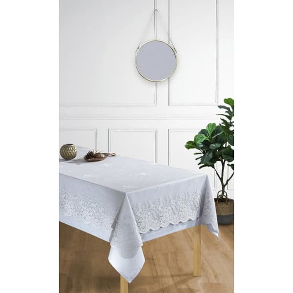 Fläckbeständig duk - Duk + Grå överlägg - Fyrkantig duk 150 x 150 cm + Spetsöverlägg 140 x 140 cm