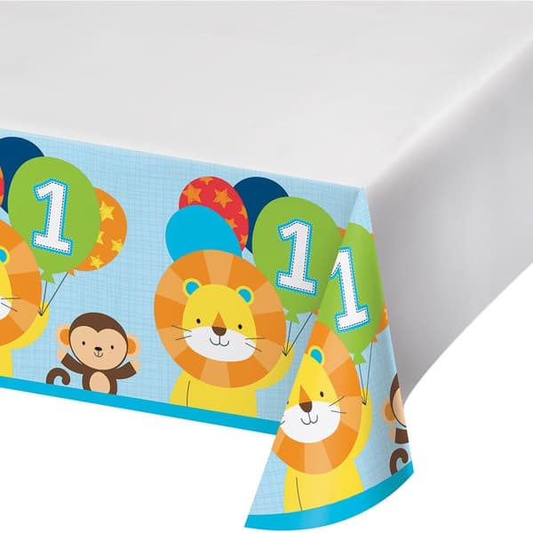 Creative Party Plastic Zoo Animals 1st Birthday Party Table Cover White/Blue One Size