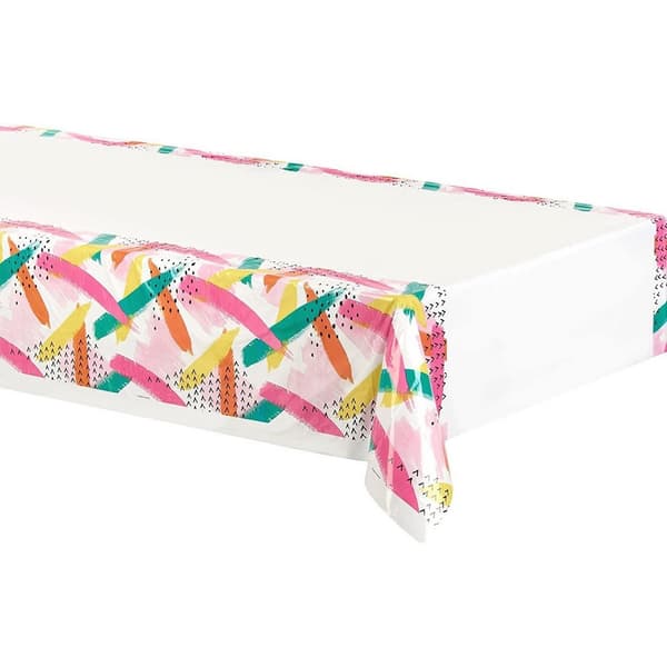 Creative Party Plastic Bordered Party Table Cover White/Multicoloured One Size