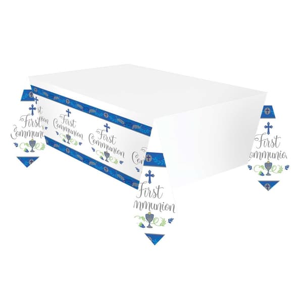 Amscan Plastic Printed First Holy Communion Party Table Cover White/Blue One Size