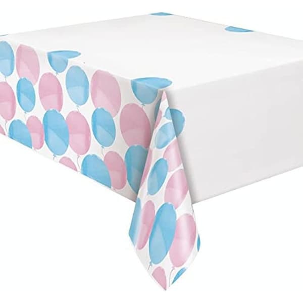 Unique Party Plastic Balloons Gender Reveal Party Table Cover White/Blue/Pink One Size