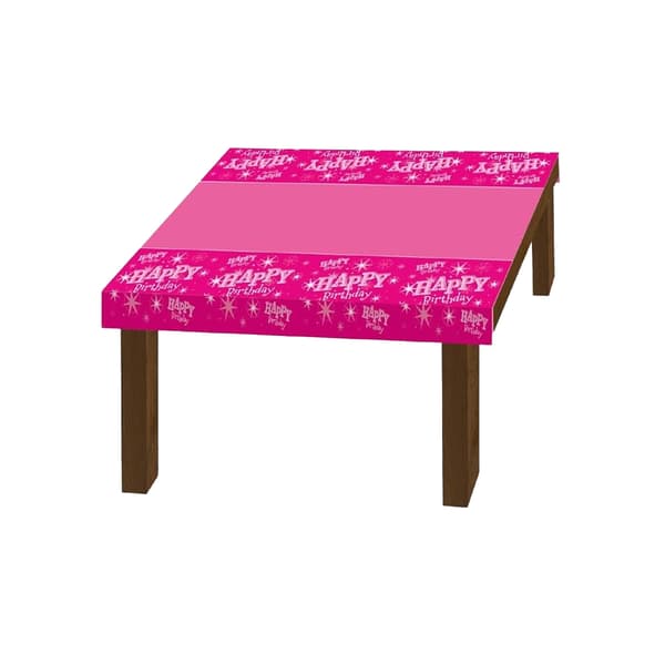 Qualatex Sparkle Happy Birthday Party Table Cover Pink One Size