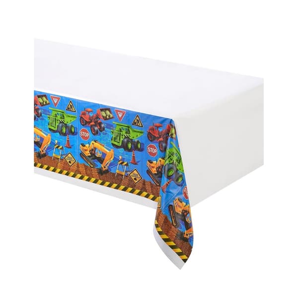 Creative Party Under Construction Plastic Party Table Cover White/Multicoloured One Size