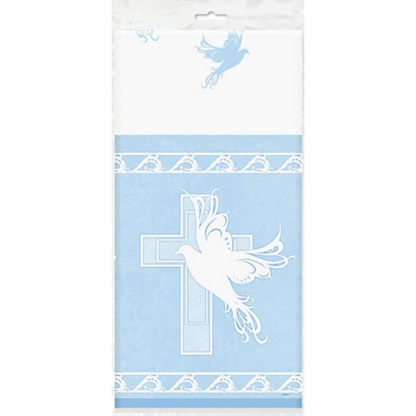 Unique Party Bordsduk för dop/kristning med kors i plast Blue/White One Size