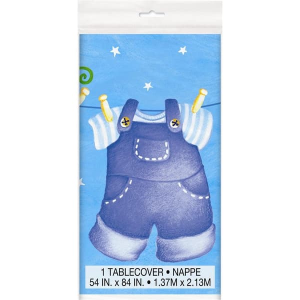 Unique Party Clothesline Plastic Baby Shower Tablecloth Blue/White One Size
