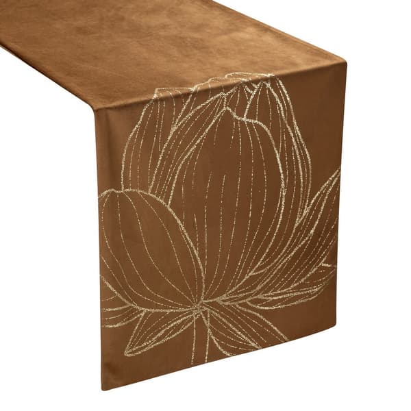 Duk bordslöpare 35x220 Blink 12 brunt guld lotusblomma velour Eurofirany