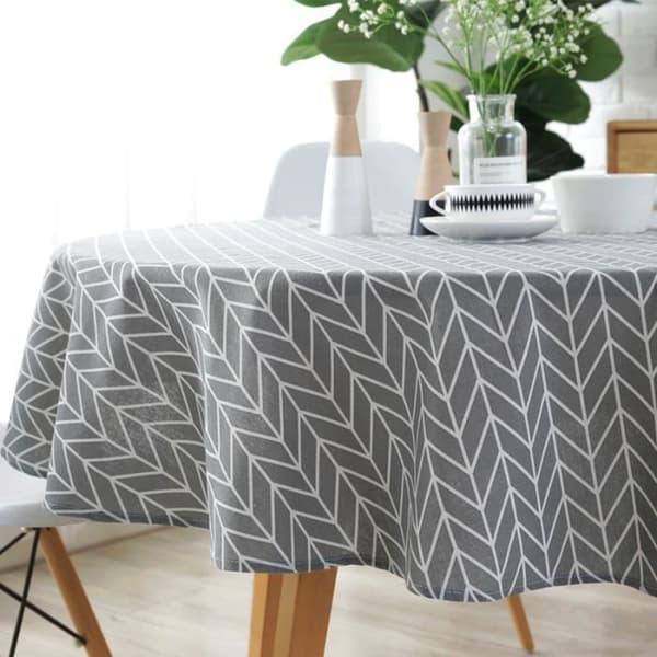 150CM Färgglad Rund Bordsduk Nordisk Tyg Polyester Bomull Linne Hushåll Trädgård Matbordsservis Vanligt kök Grå