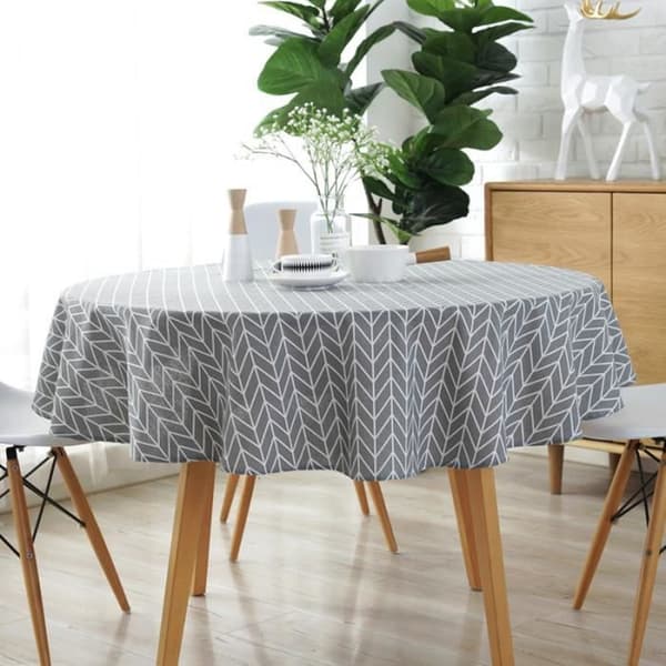 150CM Färgglad Rund Bordsduk Nordisk Tyg Polyester Bomull Linne Hushåll Trädgård Matbordsservis Vanligt kök Grå
