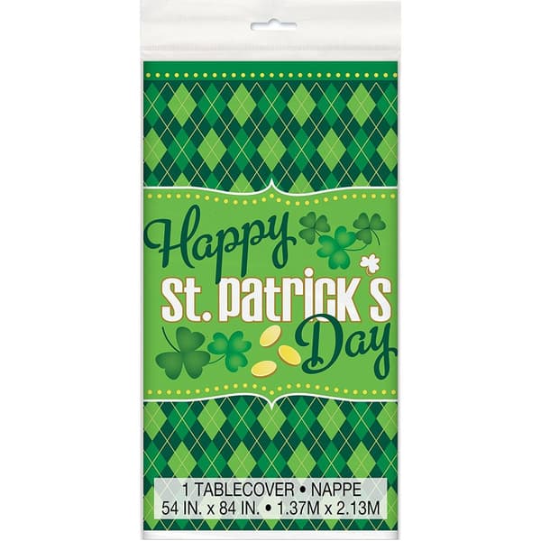 Unique Party Plastic Argyle St Patricks Day Party Table Cover Green/White One Size