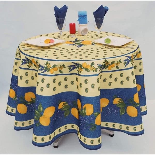 Runddukar - Provençalska - Citrongul - 180 cm - 100% Polyester - Fläckbeständigt
