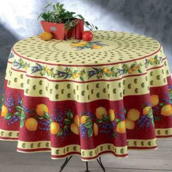 Rundduk - Provençalsk - Citron - 100% Polyester - Fläckavvisande - Maskintvättbar