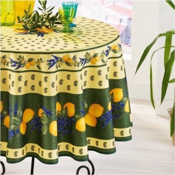 Rundduk - Provençalsk - Citron - 100% Polyester - Fläckavvisande - Maskintvättbar