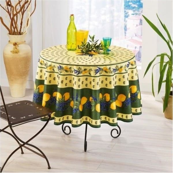 Rundduk - Provençalsk - Citron - 100% Polyester - Fläckavvisande - Maskintvättbar