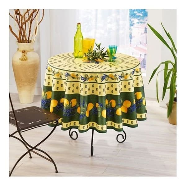 Rundduk - Provençalsk - Citron - 100% Polyester - Fläckavvisande - Maskintvättbar
