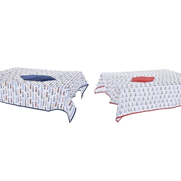 Dækketøj DKD Home Decor Blå Hvid Rød 150 x 150 x 0,5 cm (2 enheder)