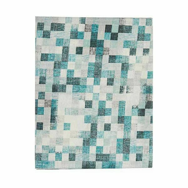 Bordduk Kinvara CUADROS-A Turkis Tynn duk 140 x 180 cm Antiflekker Rammer (6 enheter)