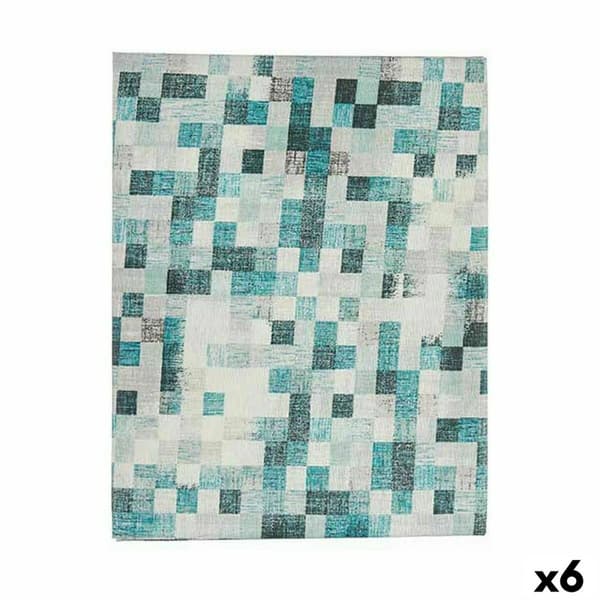 Bordduk Kinvara CUADROS-A Turkis Tynn duk 140 x 180 cm Antiflekker Rammer (6 enheter)
