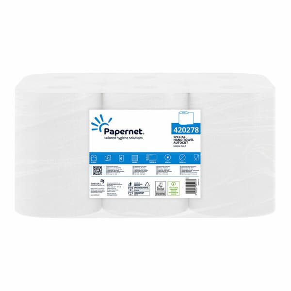 Handtorkande papper Papernet Autocut 418997 Vit Dubbla lager 6 antal