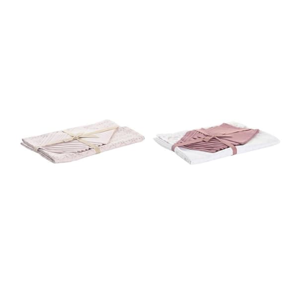Pöytäliina ja lautasliinat DKD Home Decor 150 x 250 x 0,5 cm Pinkki Valkoinen (2 osaa)