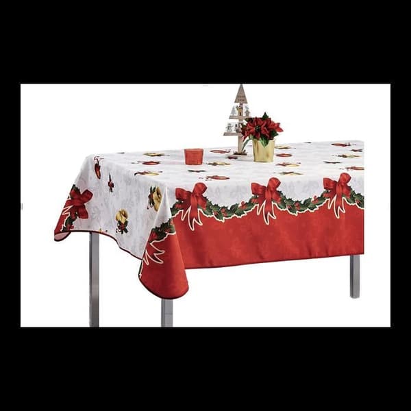 Jullövsduk med motiv av jultomte eller klocka - Fläckavvisande - Rund eller rektangulär - 150x350cm - Klocka