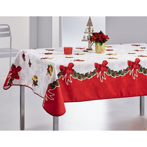 Jullövsduk med motiv av jultomte eller klocka - Fläckavvisande - Rund eller rektangulär - 150x350cm - Klocka