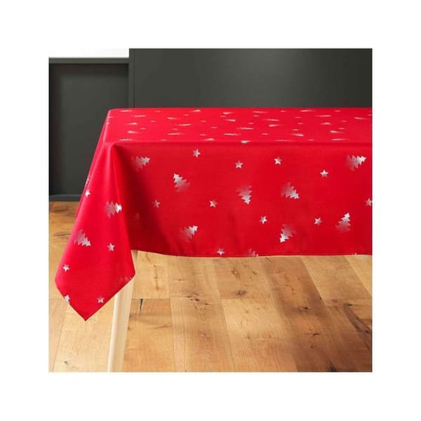 Rektangulär julduk - Fläckbeständigt / Vattentätt tyg - Silvergran - Olika storlekar - Röd - 150x240cm