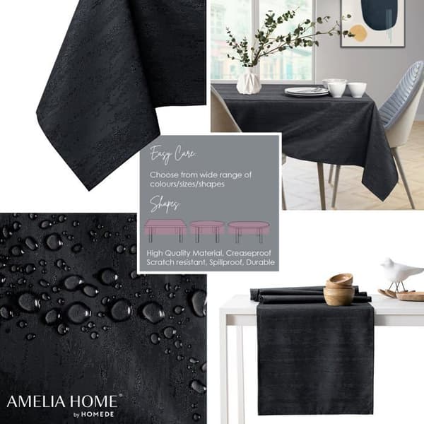 Ameliahome - TCLOTH/AH/VESTA/HMD/SVART/60X60 - Lotus Effect Duk Vattenavvisande Polyester Svart Vesta 60x60 cm