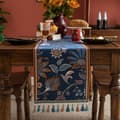 Miniatyrbild 1 av 9: INF Elegant blå blommig bordlöpare med tofsar