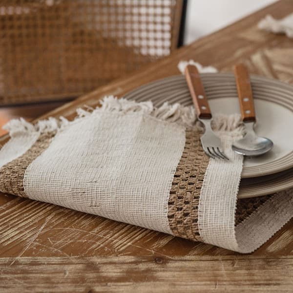 INF Linen bordløper med dusker M