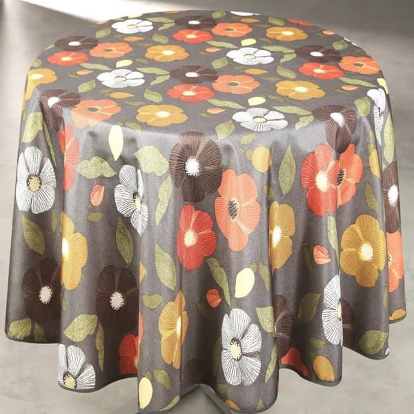 Blommat anti-fläckduk Grå Diameter: 160 cm