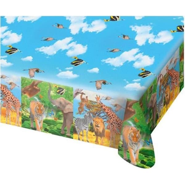 Plastduk - Inte specificerad - 130 x 180 cm - Mönster med savanndjur - Blå färg - Rektangulär