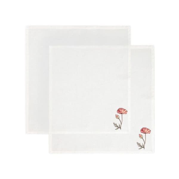 Sæt med 2 servietter | ENGBLOMSTER | med broderet valmue | 45x45cm | 735158