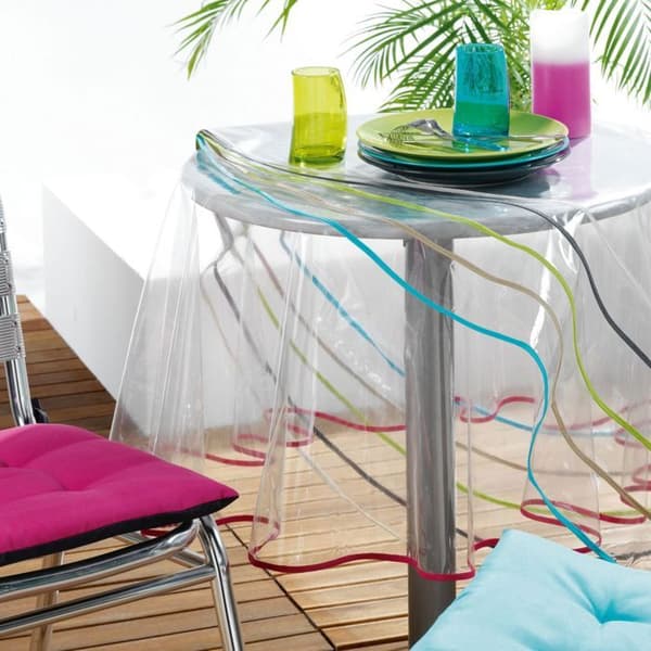 Rund duk i kristall - Diameter 180 cm - Biais Taupe - Transparent
