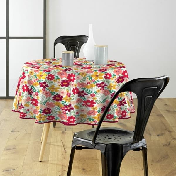 Rund vaxduk - INREDSKÖRHT - Diameter 160 cm - Färgglada blommor