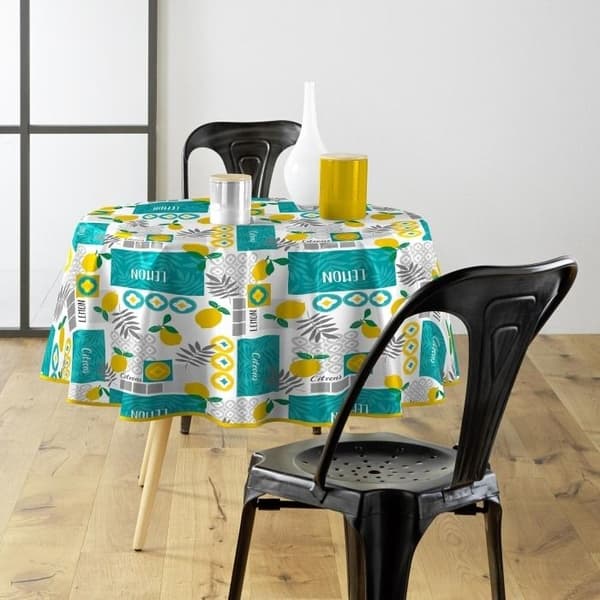Rund duk (0) 160 cm PVC tryckt citronad Utan