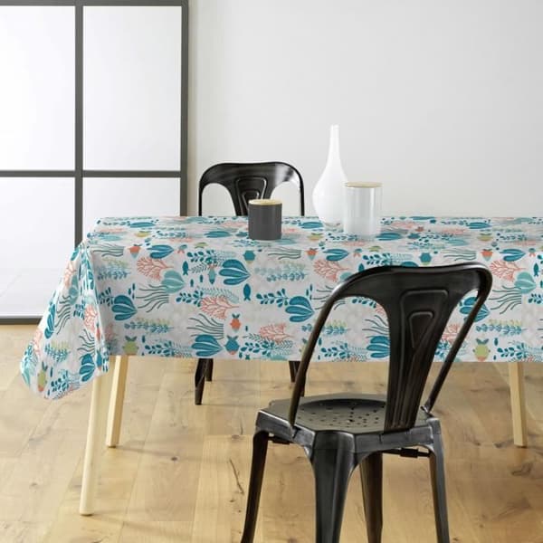 Vaxduk - INNEMEDEL - Ocean - Vit - Blå - Bredd 140 cm