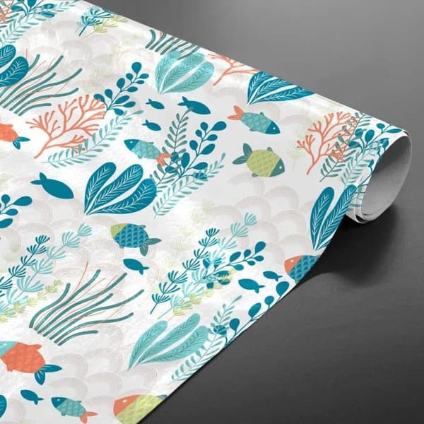 Vaxduk - INNEMEDEL - Ocean - Vit - Blå - Bredd 140 cm