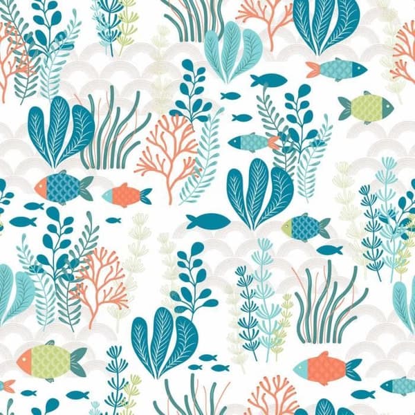 Vaxduk - INNEMEDEL - Ocean - Vit - Blå - Bredd 140 cm