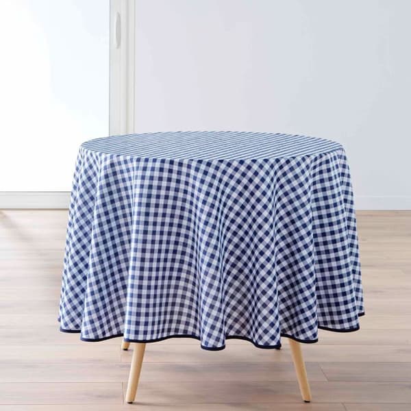 Rundduk Infroissable Vichy Blå Antifläck 180 cm - DOUCEUR D'INTERIEUR - Duk - Syntetisk - Tvättbar