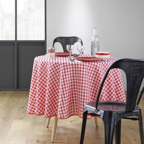 Rund duk (0) 180 cm polyester färgade trådar vichy röd