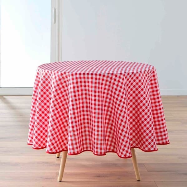 Rund duk (0) 180 cm polyester färgade trådar vichy röd